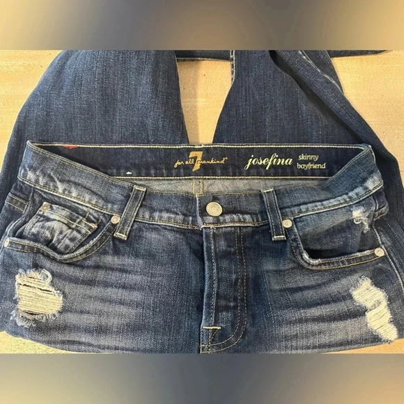 7 For All Mankind Josefina Skinny Boyfriend Jeans Size 26 Dark Wash Distressed - Picture 6 of 13